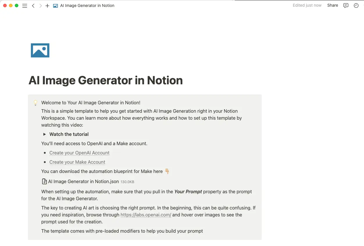 Générateur d’images par l’IA dans le modèle Notion