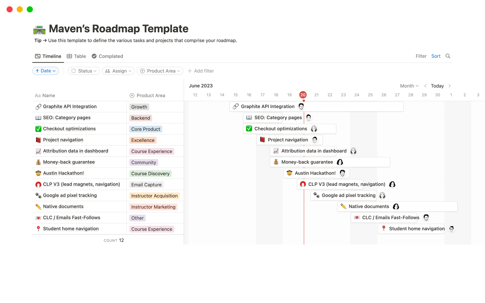 mavens roadmap template