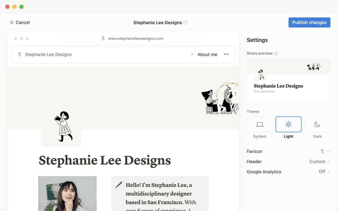 Editar y personalizar tus sitios de Notion Sites